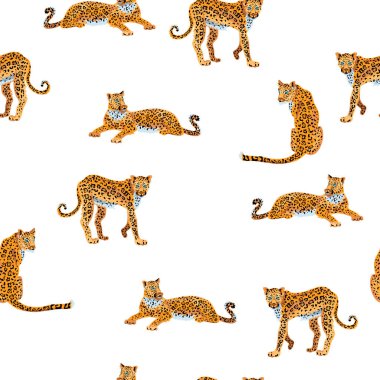 Leoparlar kusursuz desen. Vektör illüstrasyonu.