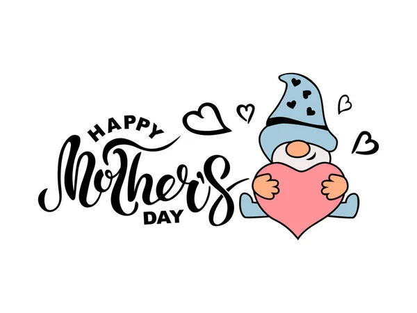 Surat Tulisan Tangan Happy Mother Day Dan Gnome Lucu Latar - Stok Vektor