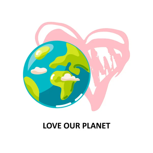 Planet Earth Hand Drawn Style Heart White Background Ecological Concept — Stock Vector