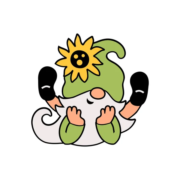 Adorable Gnome Sunflower White Background Vector Illustration — Stock Vector