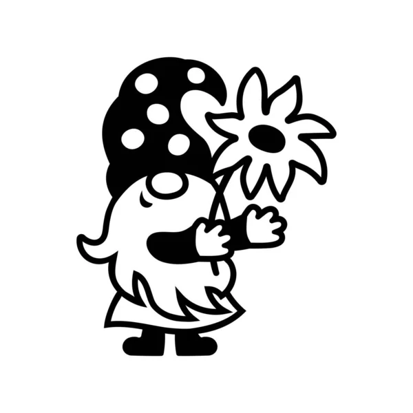 Gnome Dengan Bunga Latar Belakang Putih Ilustrasi Vektor - Stok Vektor