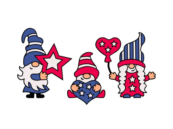 Eua Patriótico Adorável Gnomos Fundo Branco Feliz Dia Independência Gnomos —  Vetores de Stock