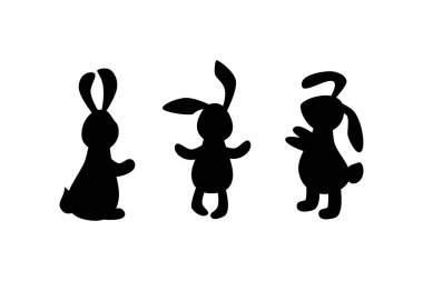Beyaz arka planda üç tavşan, tavşan silueti. Vektör illüstrasyonu.