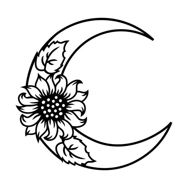 Crescent Met Zonnebloem Witte Achtergrond Vector Illustratie — Stockvector