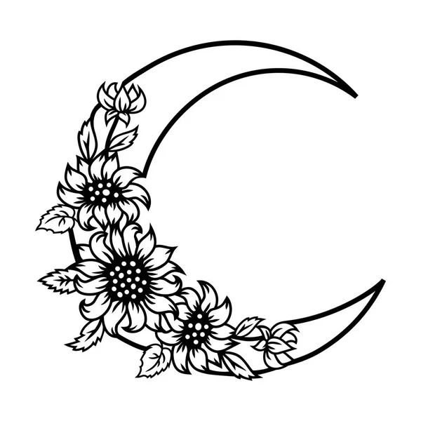 Crescent Met Zonnebloemen Witte Achtergrond Vector Illustratie — Stockvector