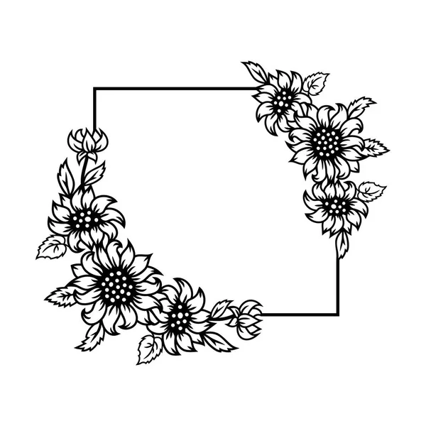 Рамка Подсолнухами Ромашки Цветы Белом Фоне Элемент Дизайна Векторная Иллюстрация — стоковый вектор