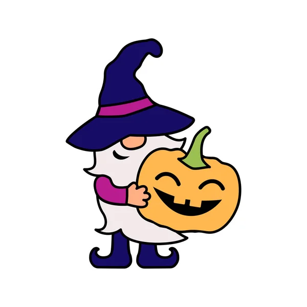 Gnome Witch Hat Halloween Pumpkin White Background Vector Illustration — Stock Vector