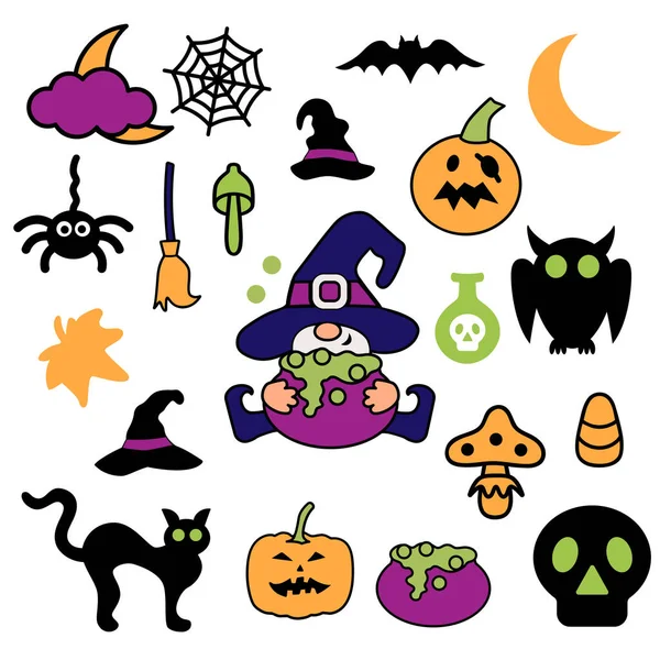 Gnomo Halloween Bruja Bebé Con Elementos Diseño Brujería Sobre Fondo — Archivo Imágenes Vectoriales