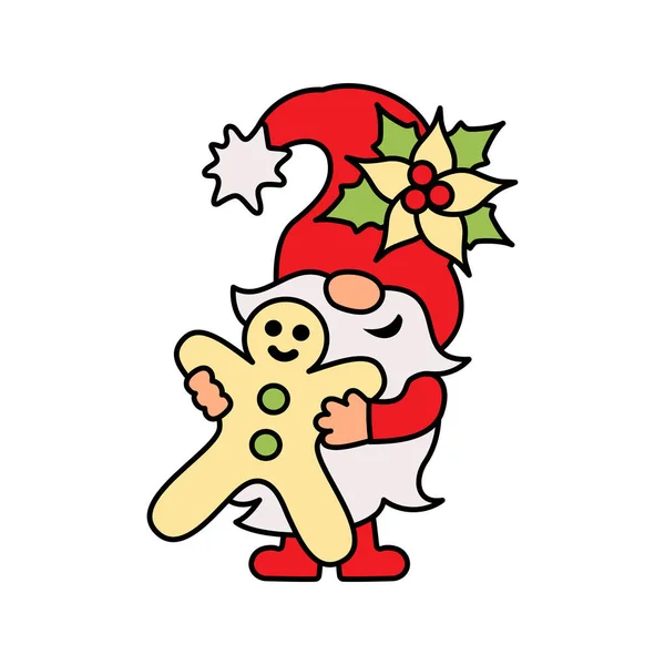 Christmas Gnome Gingerbread Man White Background Vector Illustration — Stock Vector