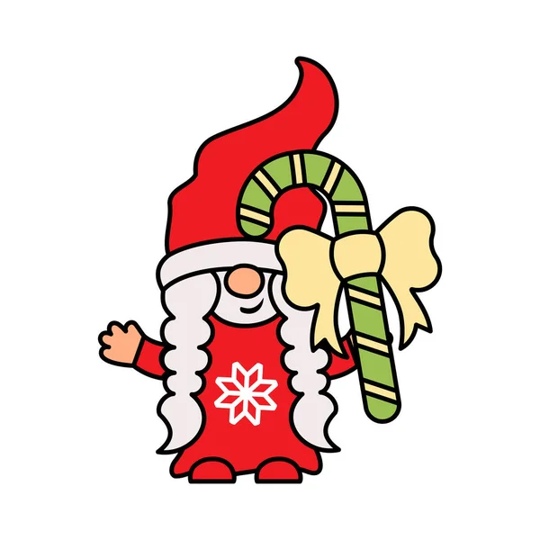 Jul Flicka Gnome Med Godis Käpp Vit Bakgrund Vektorillustration — Stock vektor