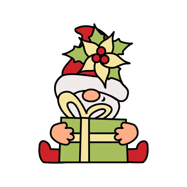 Jul Gnome Med Presentförpackning Vit Bakgrund Vektorillustration — Stock vektor