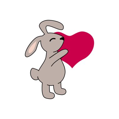 Beyaz arka planda kalbi olan sevimli bir tavşan. Vektör illüstrasyonu.