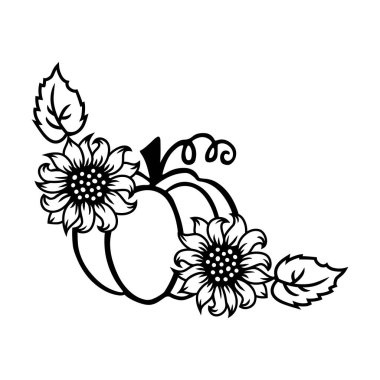 Beyaz arka planda ayçiçekli balkabağı var. Vektör illüstrasyonu.