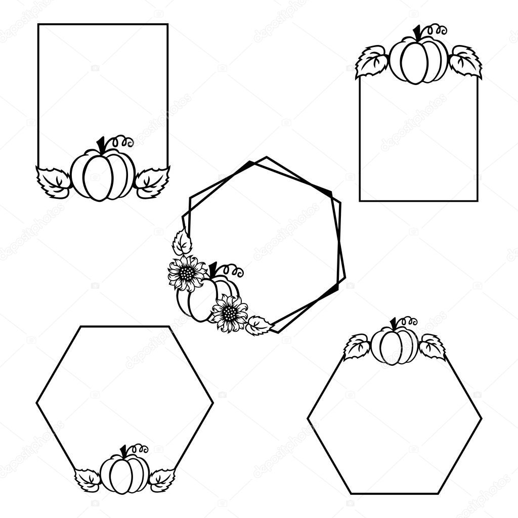 Frames with pumpkin set on white background. Vector illustration.