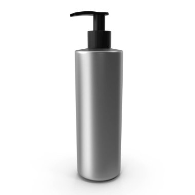 Realistic 3D render of a silver hand lotion pump bottle. Perfect for skincare packaging, cosmetic branding, and product mockups with a clean, modern design.