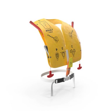 Uçak yolcularının güvenliği için kullanılan sarı çift hücreli can yeleği.