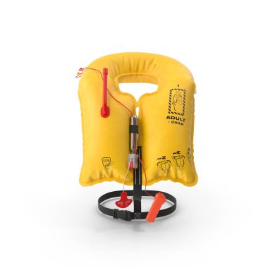 Uçak yolcularının güvenliği için kullanılan sarı çift hücreli can yeleği.