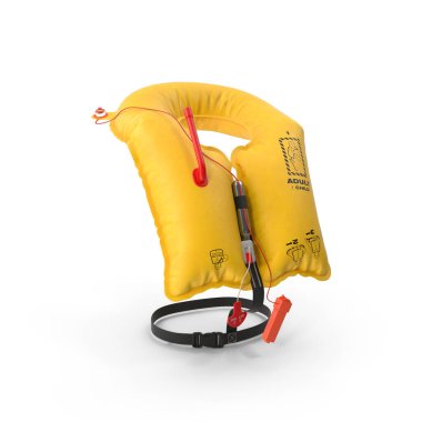 Uçak yolcularının güvenliği için kullanılan sarı çift hücreli can yeleği.