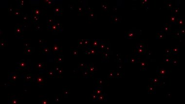 Karanlık arka planda yanıp sönen kırmızı yıldızlar, kutlamalar, etkinlikler, parti görselleri ve sinematik arka planlar için uygun dinamik ve şenlikli bir hareket efekti yaratıyor..