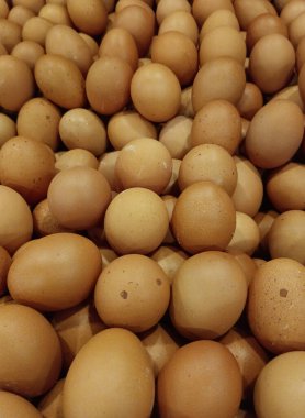 Pazarda taze organik kahverengi tavuk yumurtası.