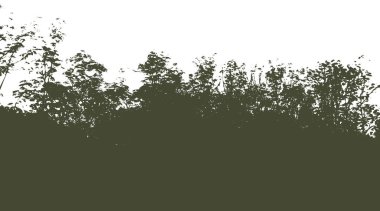 Ormandaki ağaç ve çalıların siluetleri siyah arka planda. vektör illüstrasyonu.