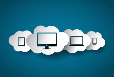 Bulutlar bilgisayar becerikli alet simgeleri ile kağıt kesme