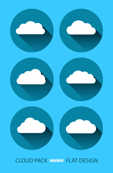Cloud platt design Ikonuppsättning med skuggor — Stock vektor