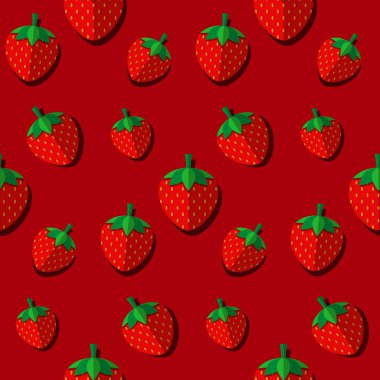Kırmızı arka plan deseni üzerinde kırmızı çilek