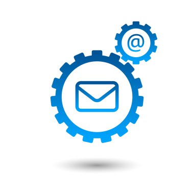 Posta zarf ve vites sembolünde. Beyaz arka plan ile soyut simgesi.