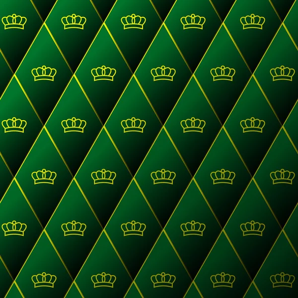 Diamond green leather pattern with golden crown — Stock Vector