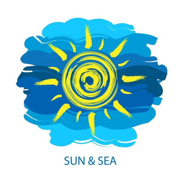 Slunce a moře logo, olejomalba styl vektor — Stockový vektor