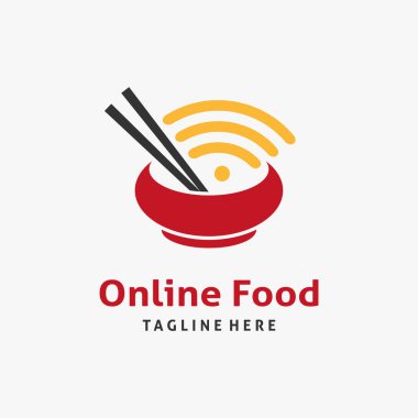 Çevrimiçi gıda logosu tasarımı için bowling ve kablosuz