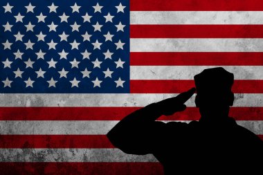 Amerikan bayrağı tuğla duvarda ve askerler gölge