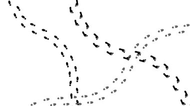 Farklı insan ayak izleri. Büyük bir ikon seti. Ayak izi, ayak izi ikonu koleksiyonu. İnsan ayak izleri silueti. Erkek ve kadın izleri. Yalınayak, spor ayakkabı ve ayak izi simgeleri. Vektör illüstrasyonu