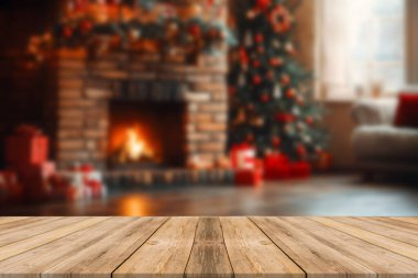 Noel veya yeni yıl geçmişi olan ahşap masa
