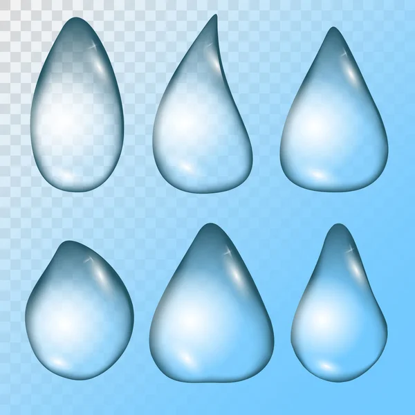 Wassertropfen unterschiedlicher Formen auf transparentem Hintergrund — Stockvektor