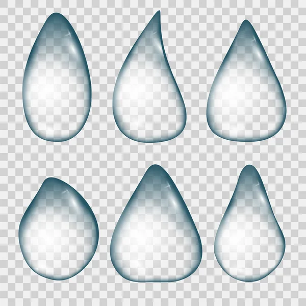 Set drops of water diffirent forms on a transparent background — Stock Vector