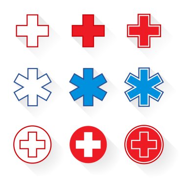 Beyaz izole gölgeler ile düz tıbbi Icons set