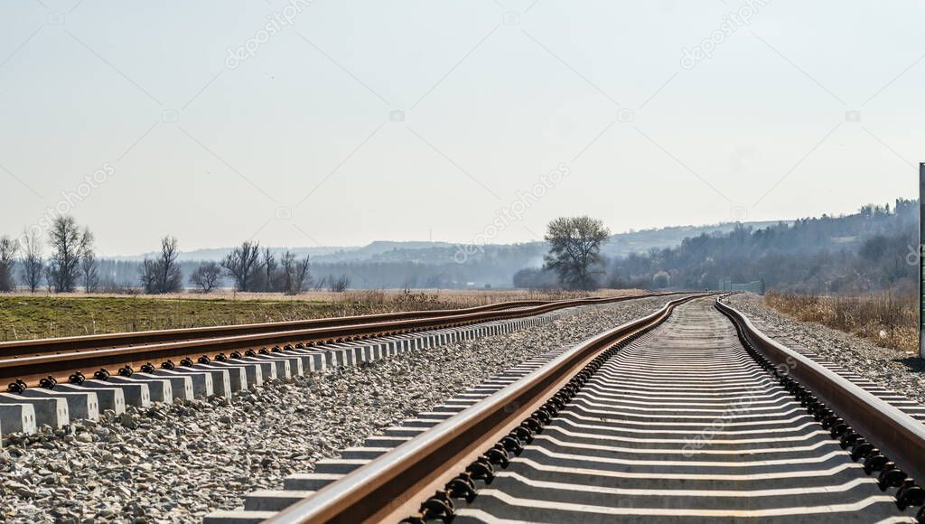 Novi Sad, Serbia - March 02. 2021: A new railway has been installed in Petrovaradin. Vojvodina, Novi Sad, Serbia.