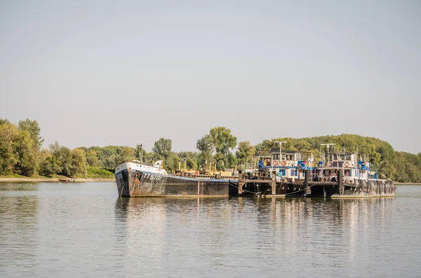 Novi Sad Sérvia Julho 2019 Navios Tanque Ancorados Rio Danúbio — Fotografia de Stock