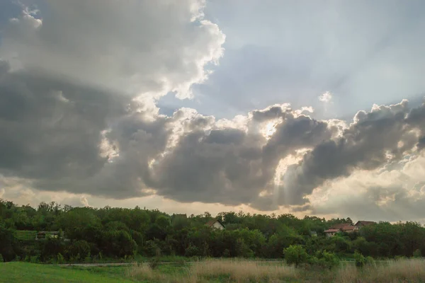 Novi Sad, Serbia - Aprile 28. 2019: The amount in the spring period of the year. The sky above swamp in Petrovaradin near the city of Novi Sad.