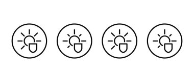 UV koruma simgesi dairesel hatlara ayarlandı. Güneş güvenliği ve savunma sembolü