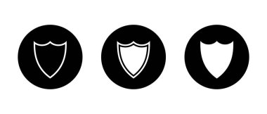 Koruma kalkanı simgesi siyah daire içine alındı. Güvenlik ve savunma sembolü. Güvenlik, zırh ve koruma işareti.