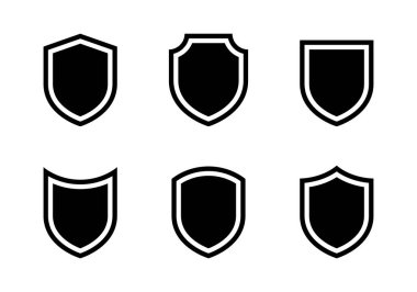 Savunma kalkanı ikonu koleksiyonu. Güvenlik ve koruma sembolü. Gizlilik ve güvenlik amblemi işareti