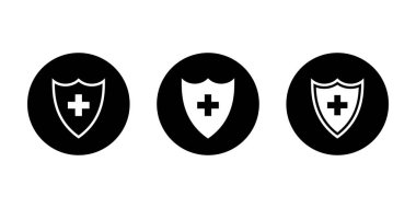 Sağlık koruma kalkanı simgesi siyah daire içine alındı. Tıbbi güvenlik ve güvenlik sembolü