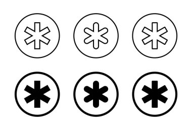 Tipografik yıldız simgesi dairesel hatlarda ayarlandı. Altı köşeli yıldız sembolü