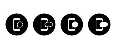 Mobil sohbet simgesi siyah daire şeklinde ayarlandı. Konuşma baloncuğu sembollü akıllı telefon