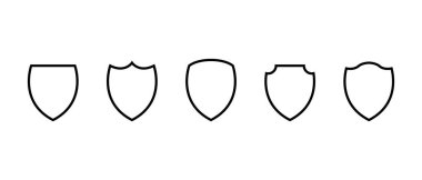 Kalkan dış hat simgesi koleksiyonu. Güvenlik, savunma ve koruma rozeti sembolü. Düzenlenebilir vuruş