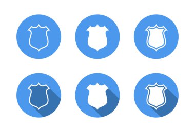 Kalkan rozet ikonu uzun gölge oluşturdu. Koruma ve güvenlik sembolü