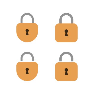 Asma kilit, kilit simgesi düz tasarımda. Güvenlik koruması sembolü. Gizlilik erişim işareti